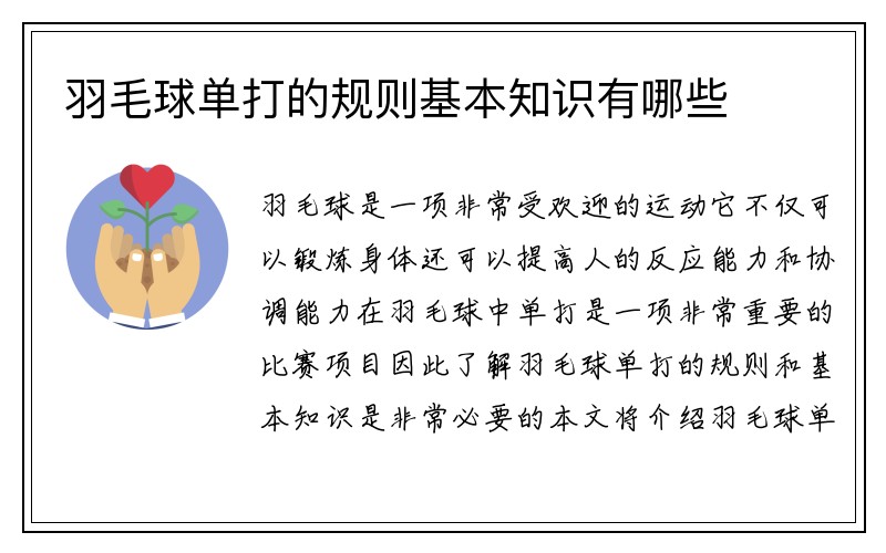 羽毛球单打的规则基本知识有哪些